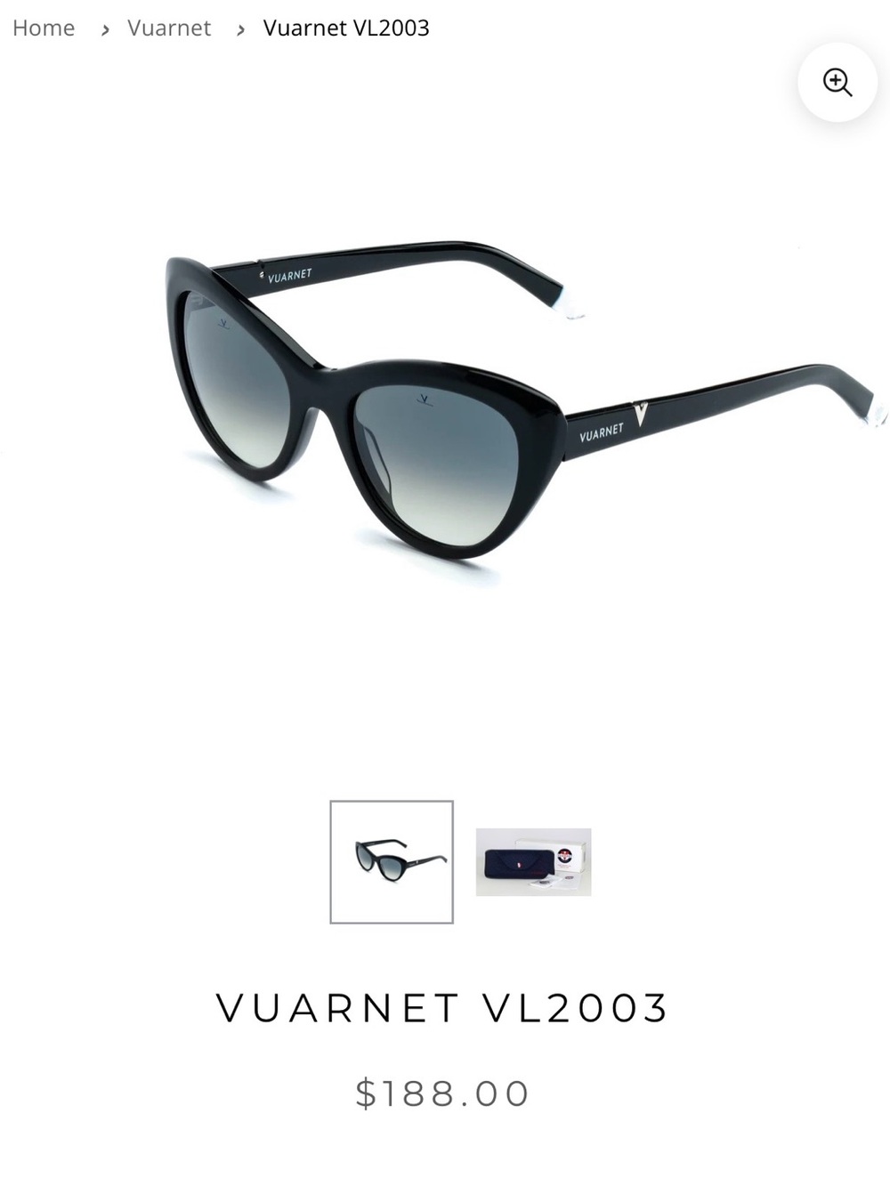 Vuarnet Black Cat-Eye Sunglasses with Gradient Gray Lenses VL2003